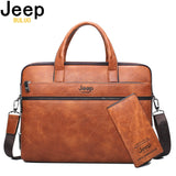 Men's Briefcase For 14" Laptop Business 2Pcs Set Handbags High Quality Leather Office Shoulder Tote