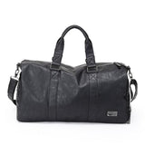 Black Men Travel Duffel Waterproof PU Leather Handbags Shoulder