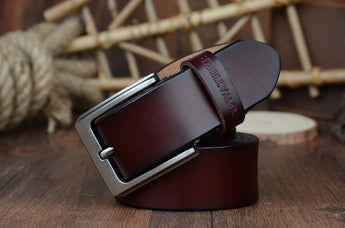 Men's genuine cow leather luxury strap belts (plate buckle)