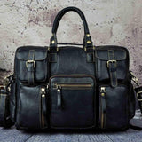Men Real Leather Antique Large Capacity Travel Briefcase Business 15.6" Laptop Case Attache Messenger Bag Portfolio