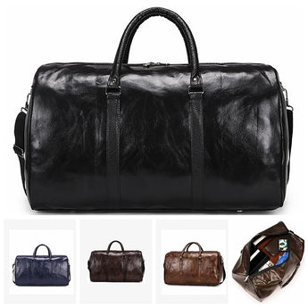 Male Leather Travel Bag Large Duffle Independent Shoes Storage Big Fitness Bags Handbag Bag Luggage Shoulder Bag Black