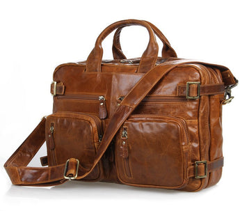 Genuine Leather Travel Laptop Backpack Multifunction Business Bag