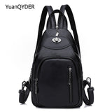 Brand Women's Leather Chest Bags for Women Large Capacity School Backpack for Girls Lock Anti-theft Backpack Leisure Daypacks