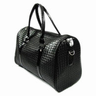 2017 Fashion Lattice Black Leather Travel Bags for Women Waterproof Luggage Duffel