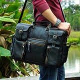 Men Real Leather Antique Large Capacity Travel Briefcase Business 15.6" Laptop Case Attache Messenger Bag Portfolio